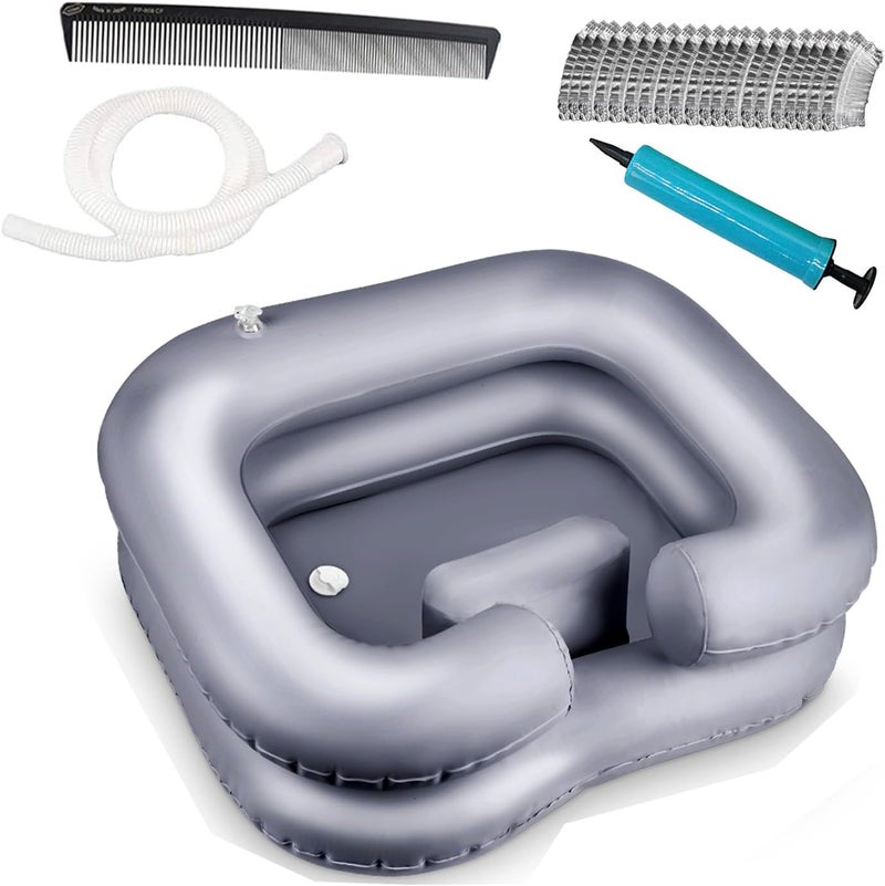 Samlomi Inflatable Shampoo Basin - Portable Hair Washing Bowl/Tub for Bedridden, Disabled,Injured, Elderly, Hair Washtub for Dreadlocks and at Home Sink Washing (Silvery) - Image 1